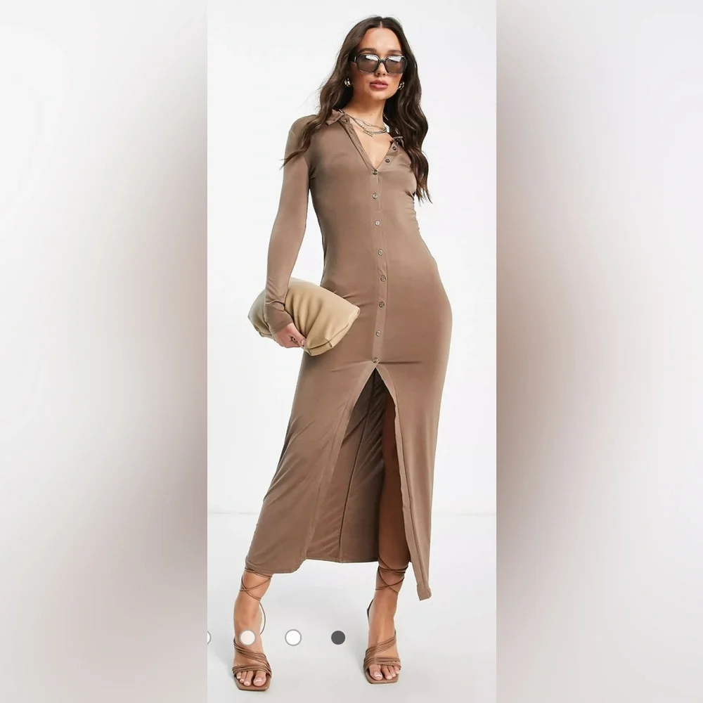 River Island Brown Button Detail Knitted Dress Size 6 NWT - Picture 7 of 15